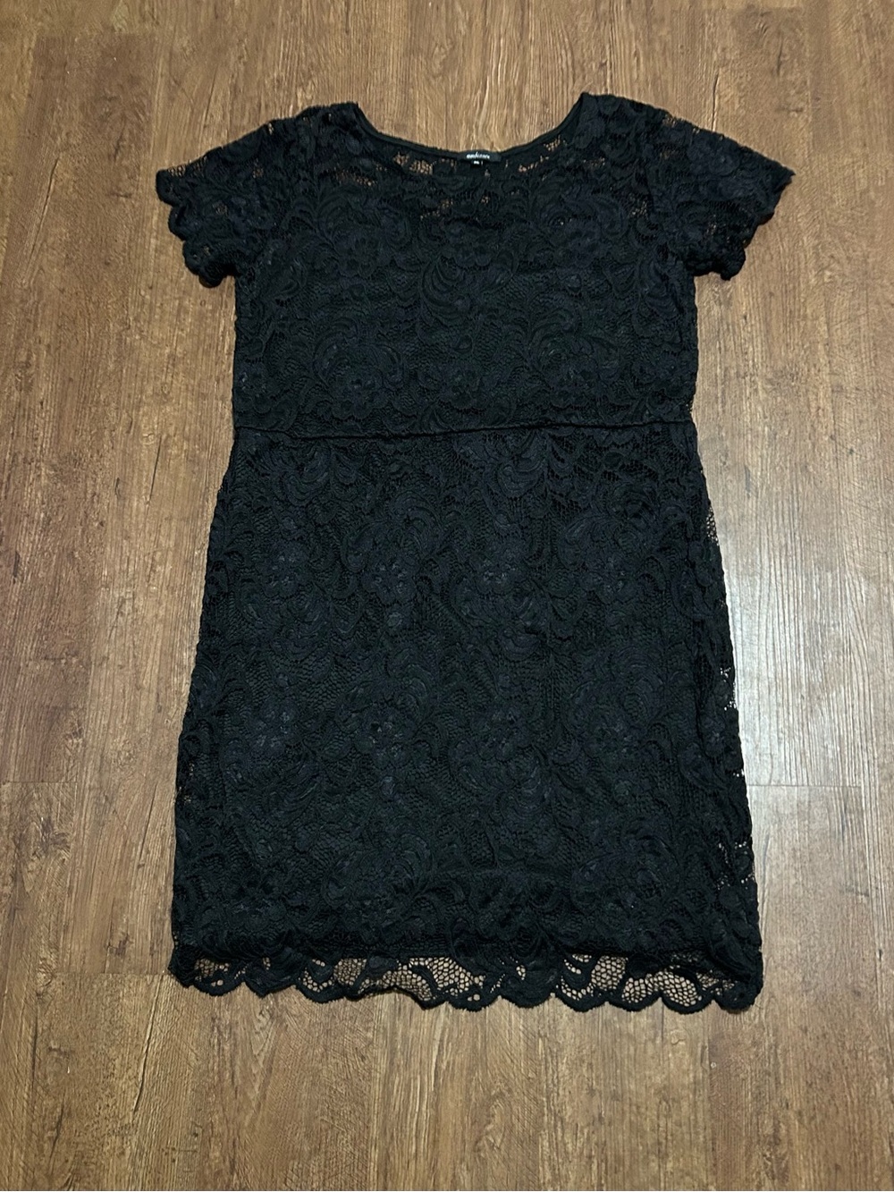 Black Lace Mini Dress with Scalloped Hem